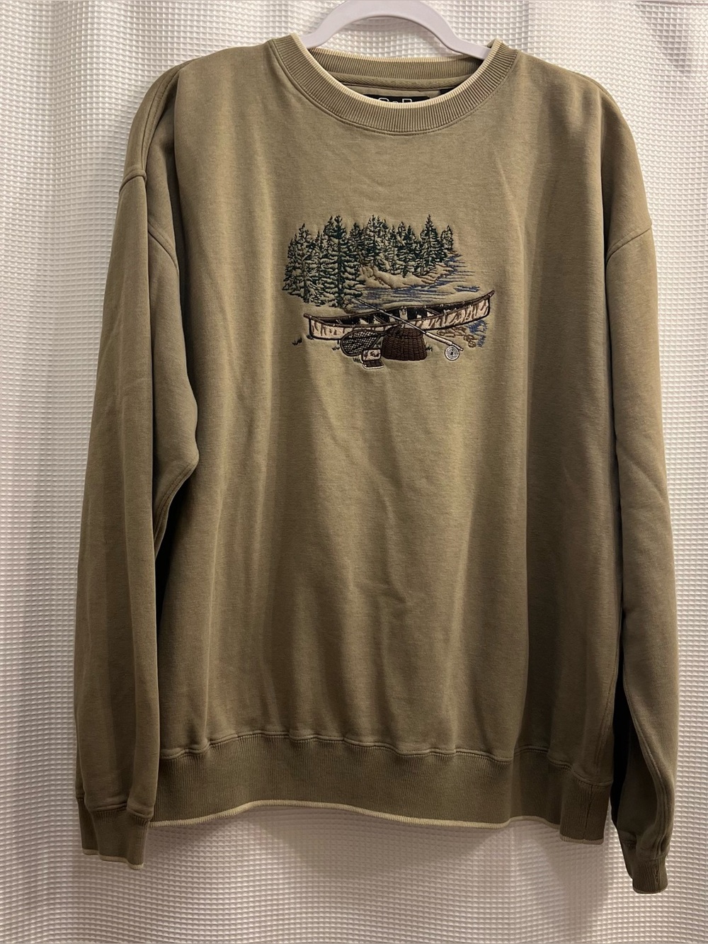 Vintage Crewneck Sweater with Canoe woodland Embroidery
